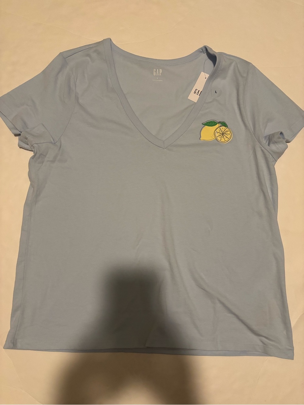 GAP Light Blue V-Neck Tee with Lemon Embroidery